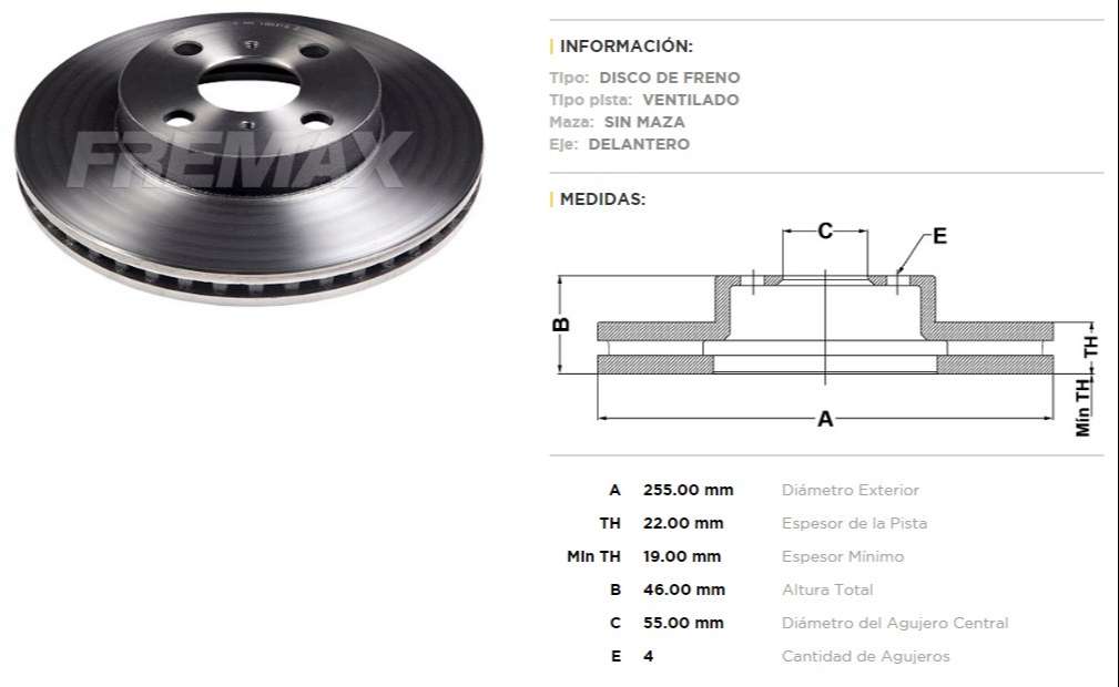 FREMAX DISCO FRENO TOYOTA YARIS 1.5 2016> D  
