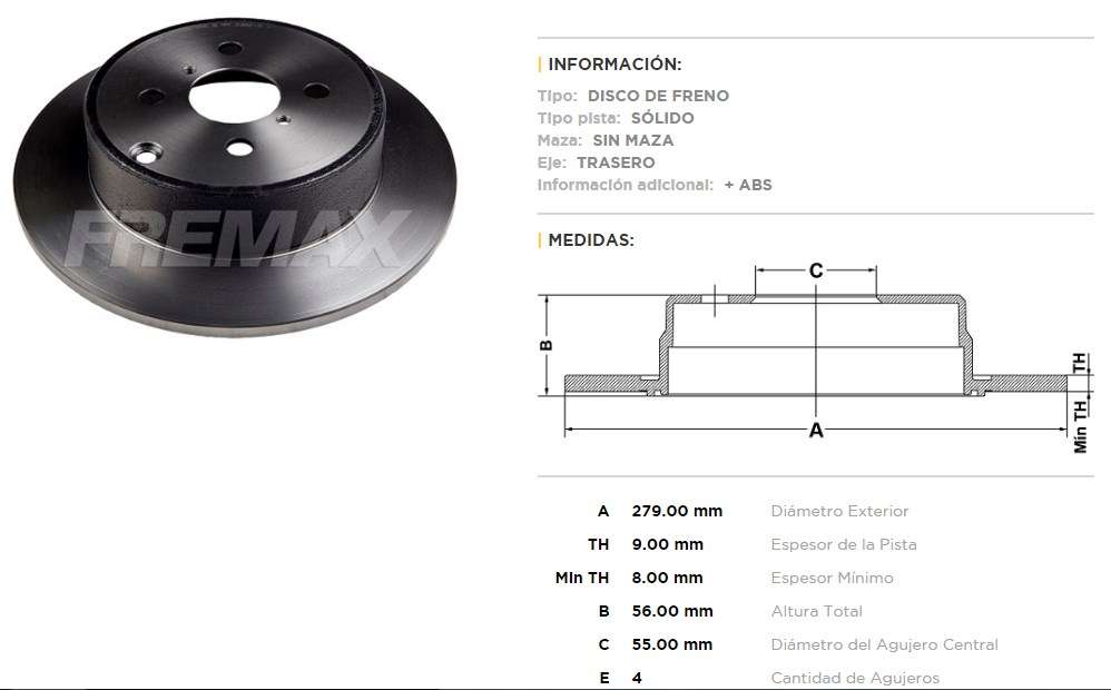 FREMAX DISCO FRENO COROLLA 2003>  