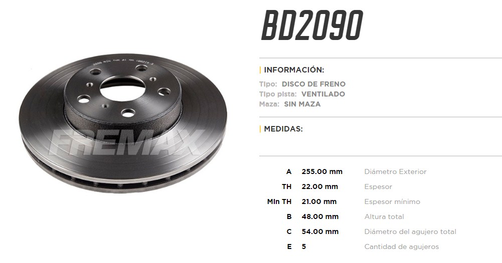 FREMAX DISCO FRENO TOYOTA CAM Y86/91 DV  