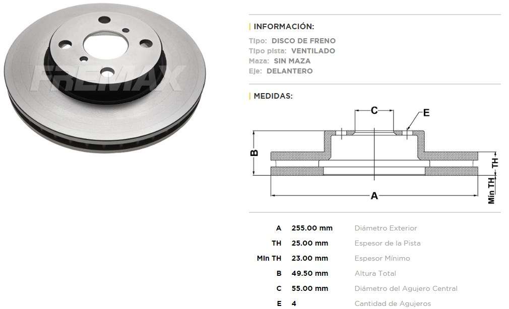 FREMAX DISCO FRENO TOYOTA COROLLA DV  