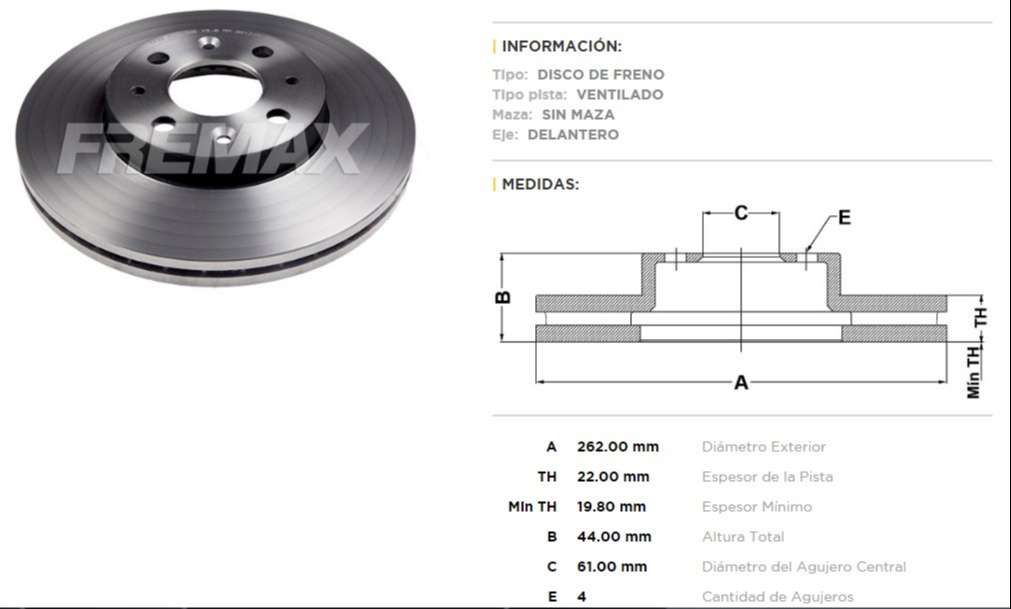 FREMAX DISCO FRENO MEGANE / LAGUNA / SCENIC DV  