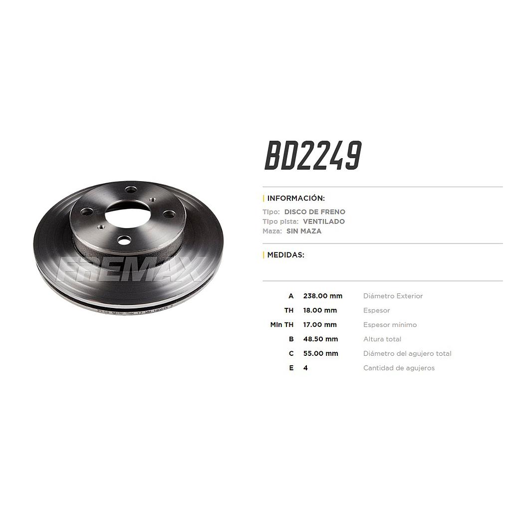 FREMAX DISCO FRENO TOYOTA COROLLA 1992>  DEL. VENTILADO