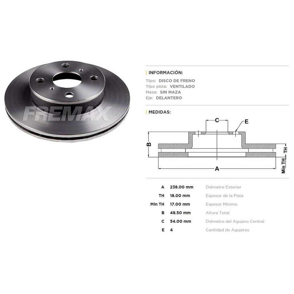 FREMAX DISCO FRENO COROLLA 92> DV  