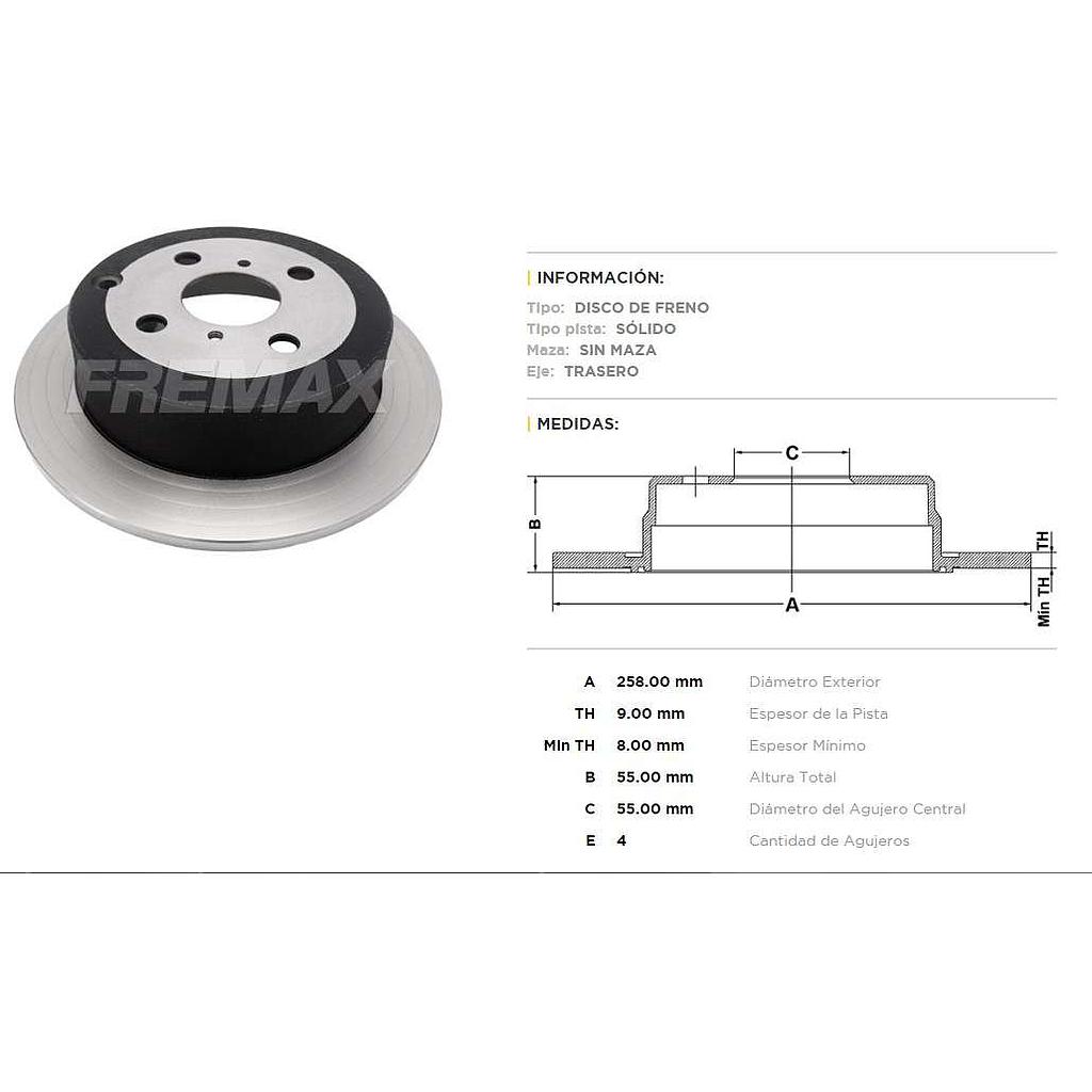 FREMAX DISCO FRENO COROLLA 2003>TS  