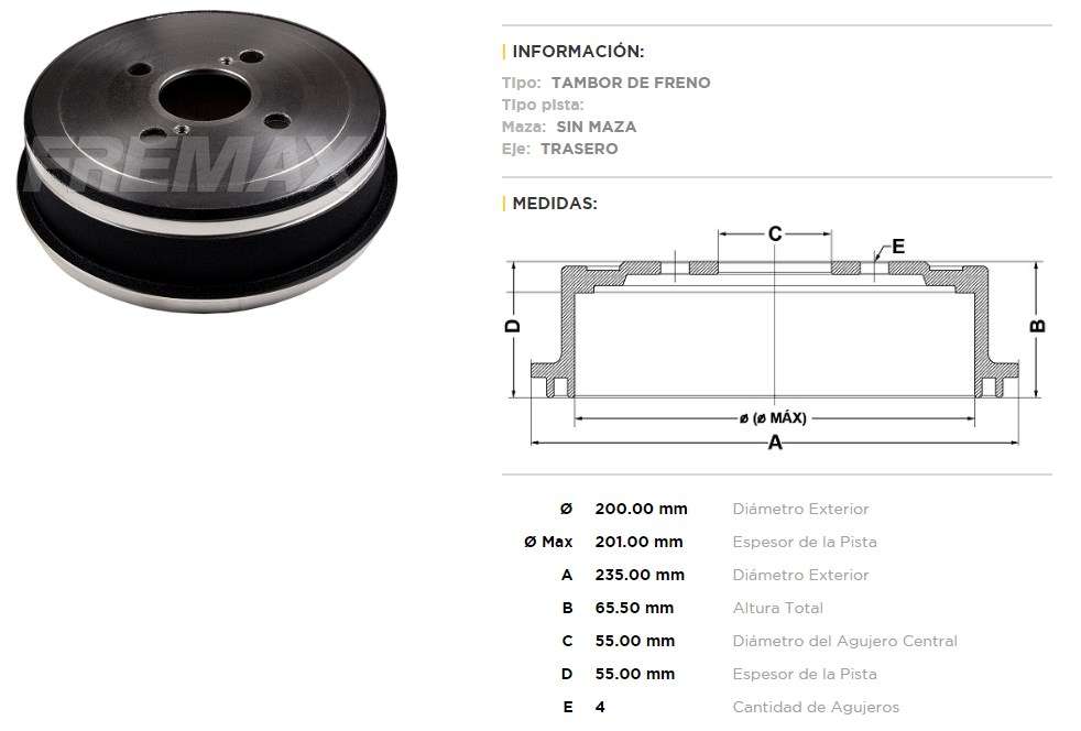 FREMAX CAMPANA FRENO COROLLA 93/02 T