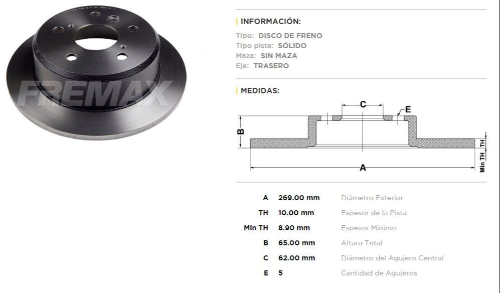 FREMAX DISCO FRENO TOYOTA CAMY 91/96 TS  