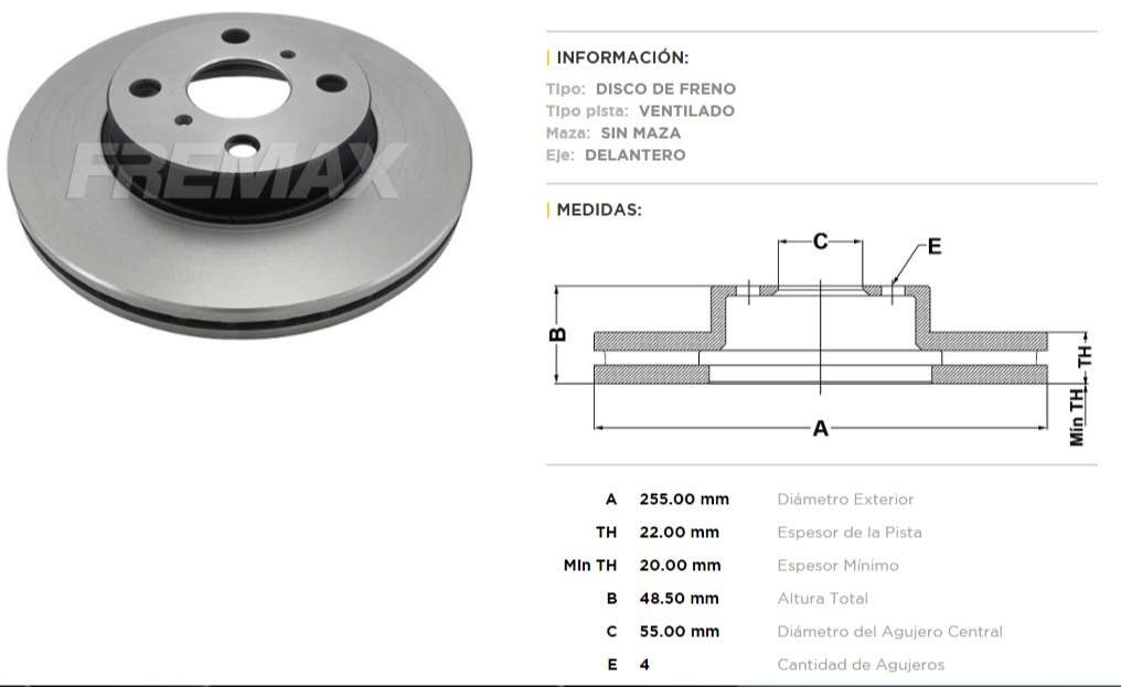 FREMAX DISCO FRENO COROLLA 97>DV  