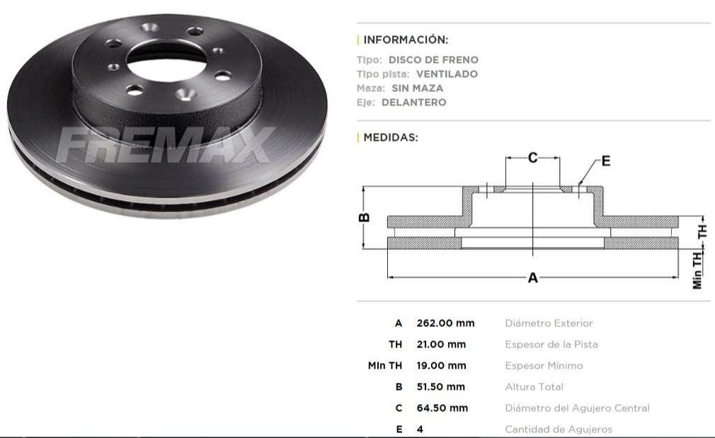 FREMAX DISCO FRENO HONDA ACORD  /PRELUD DV  
