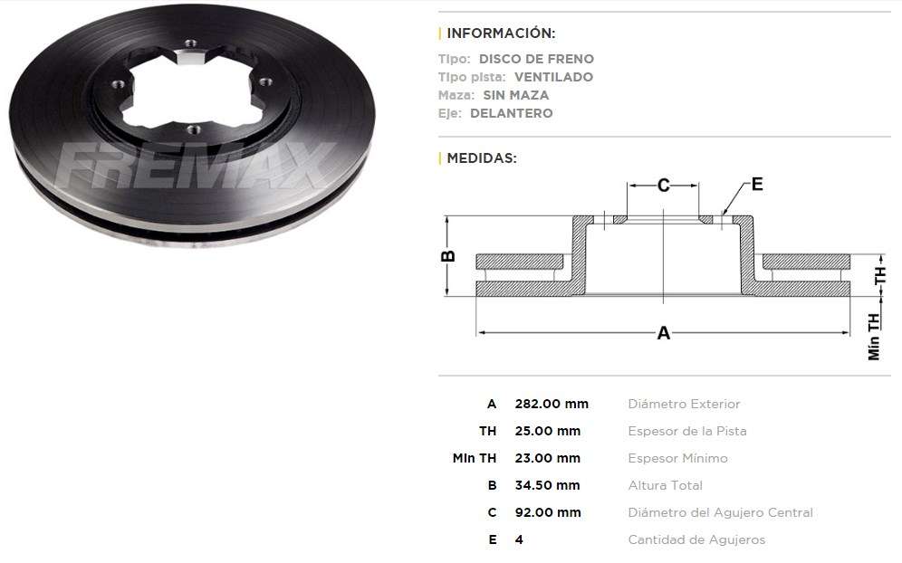 FREMAX DISCO FRENO HONDA ACORD 93> DV  