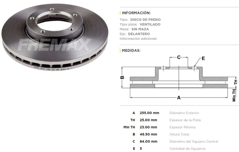 FREMAX DISCO FRENO TOYOTA HI ACE DV  
