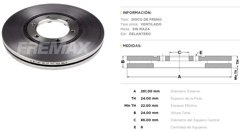 FREMAX DISCO FRENO KIA BONGO K2500/2700  