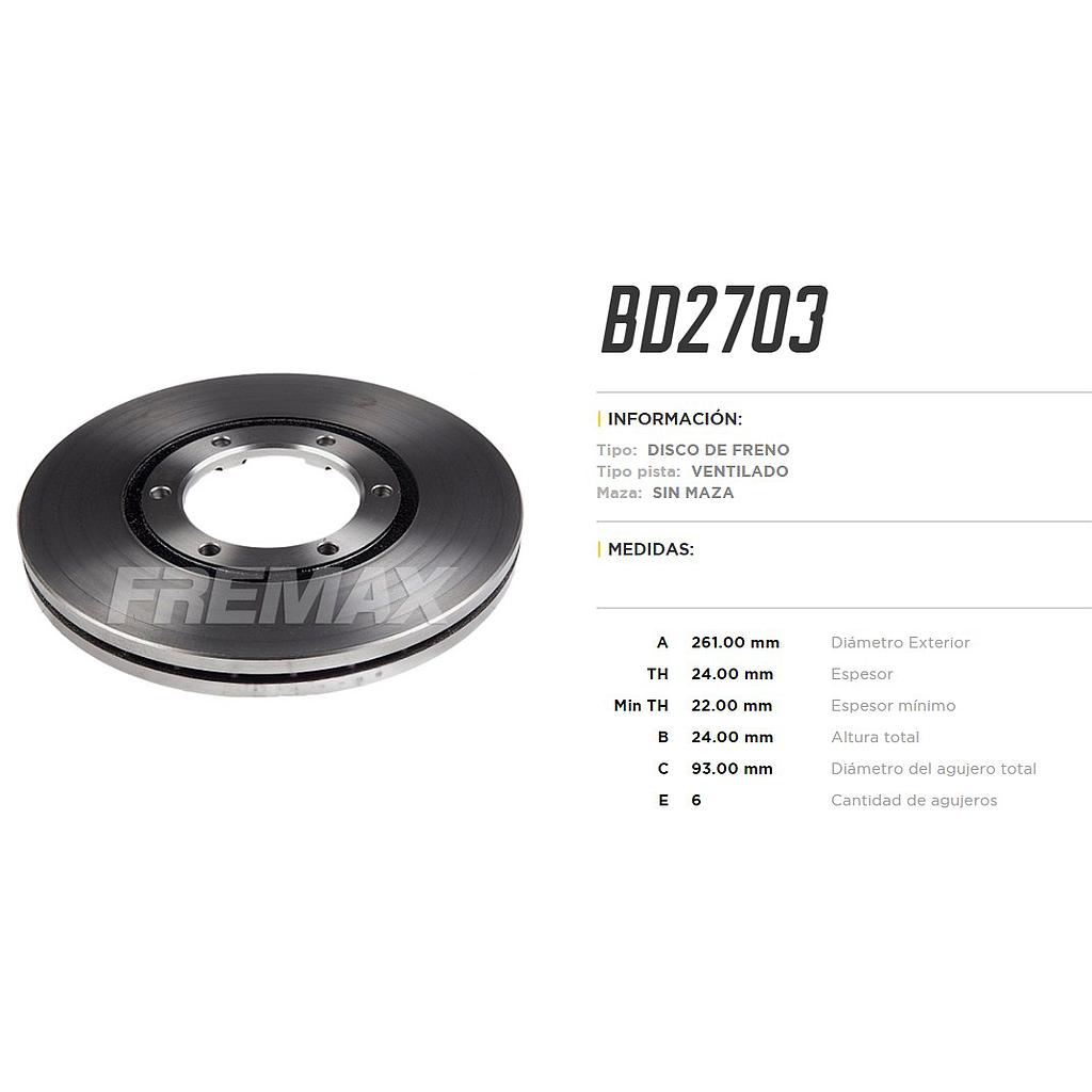 FREMAX DISCO FRENO KIA BONGO K2700 4X4 DELANTERO VENTILADO  