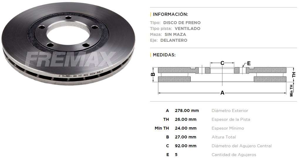 FREMAX DISCO FRENO KIA BONGO K2500  