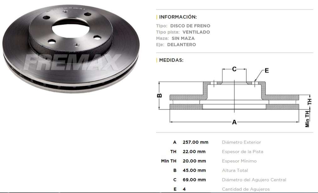 FREMAX DISCO FRENO HYUNDAI SONATA DV  