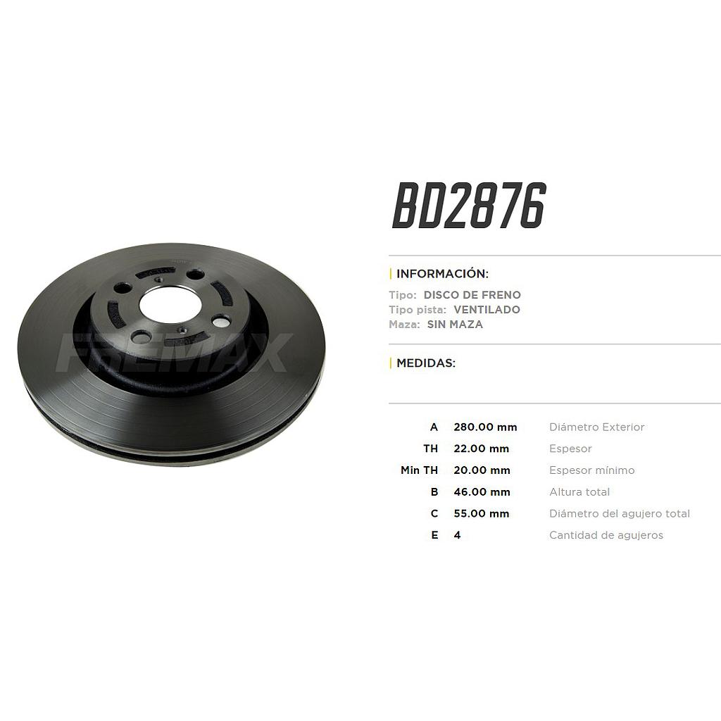 FREMAX DISCO FRENO TOYOTA YARIS 1.5 2012-2016 D  