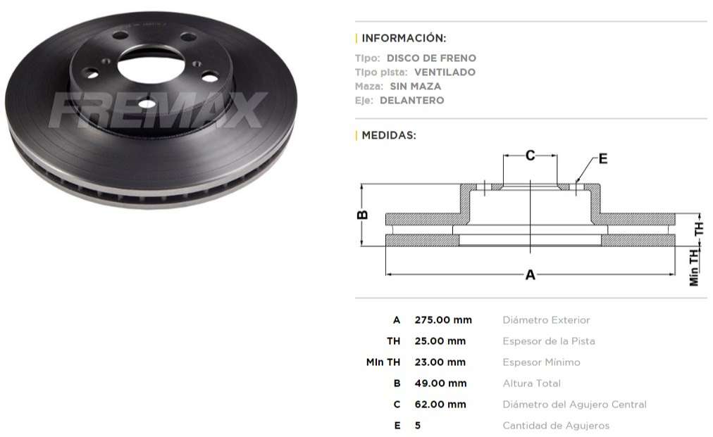 FREMAX DISCO FRENO TOYOTA RAV4 DV