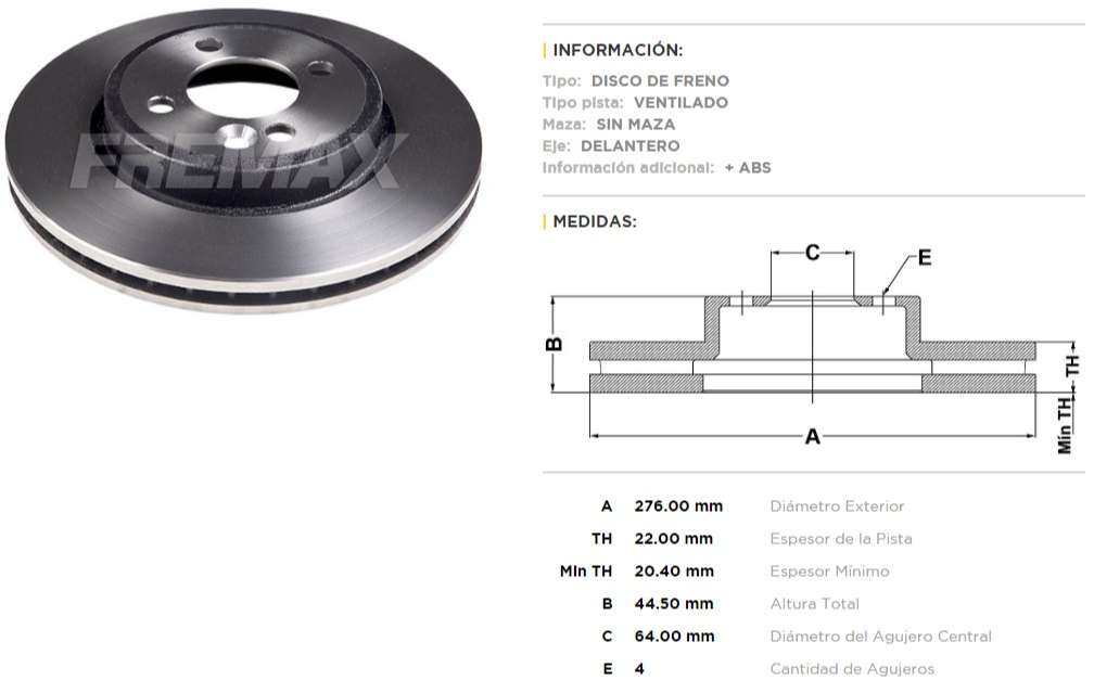 FREMAX DISCO FRENO MINI COOPER 01> DV  