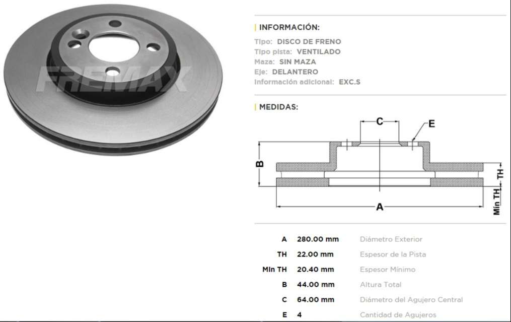 FREMAX DISCO FRENO MINI COOPER 1.6 16V  