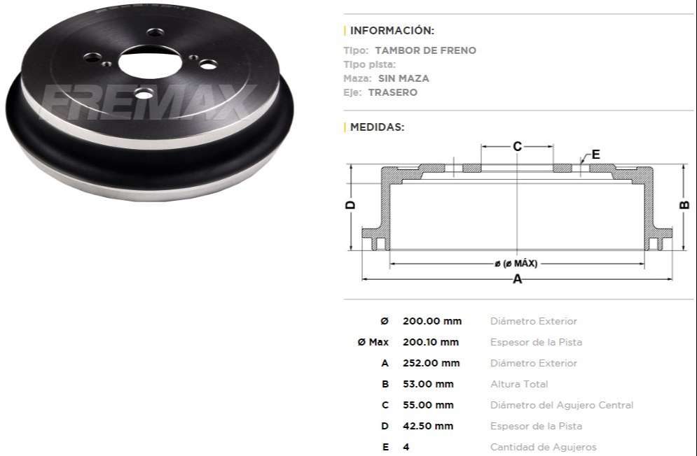 FREMAX CAMPANA FRENO TOYOTA YARIS 1.5 16 TRASERO  