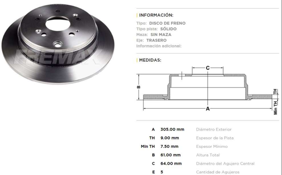 FREMAX DISCO FRENO HONDA CR V 2.4  
