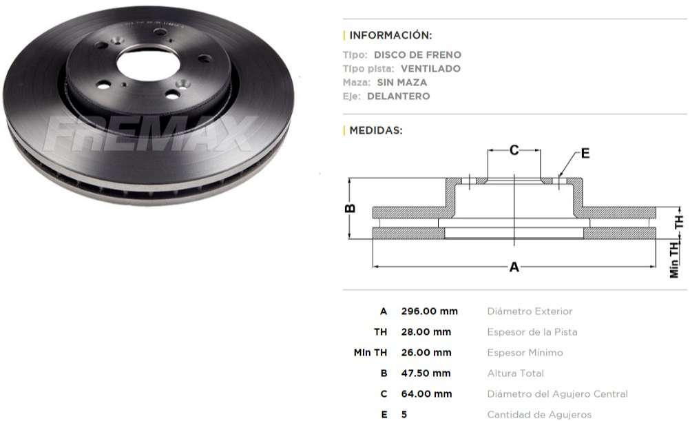 FREMAX DISCO FRENO HONDA CR V 2.4  