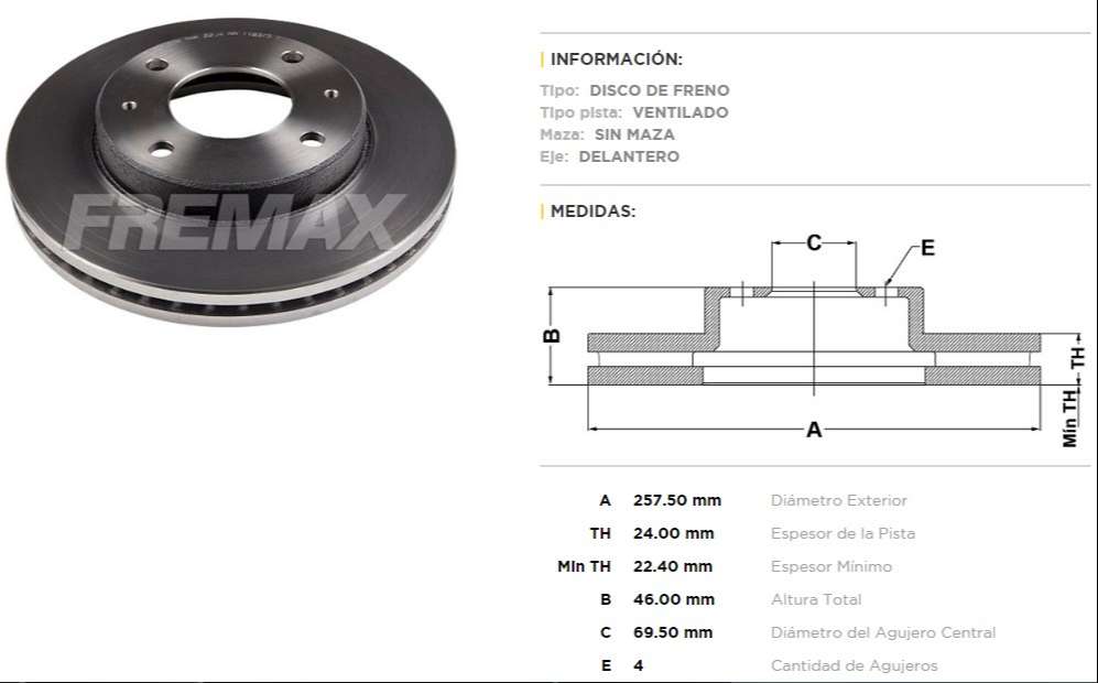 FREMAX DISCO FRENO HYUNDA ELANTRA DV  