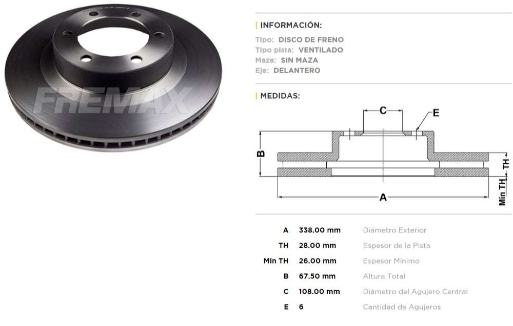 FREMAX DISCO FRENO TOYOTA LAND CRUISER PRADO HILUX 2.8 TDI AT MT 15-22 DELANTERO