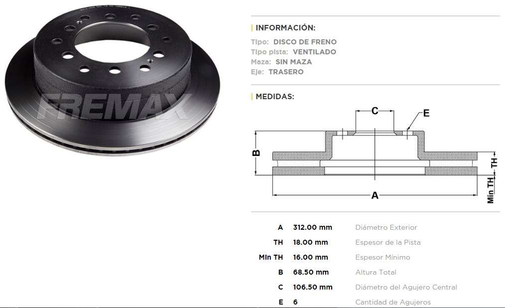 FREMAX DISCO FRENO TOYOTA LAND CRUISER  