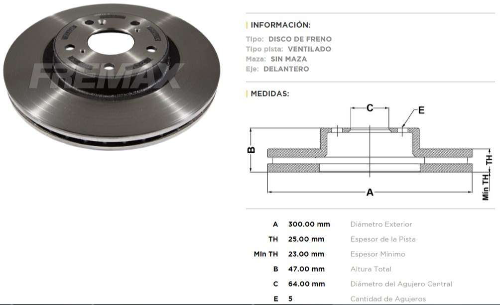 FREMAX DISCO FRENO HONDA CR-V 12/14  