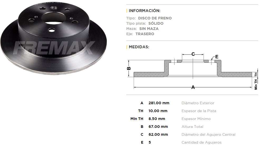 FREMAX DISCO FRENO TOYOTA CAMRY 3.5  