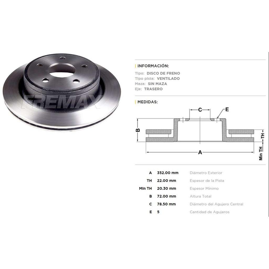 FREMAX DISCO FRENO DODGE RAM 1500 02/08TV  