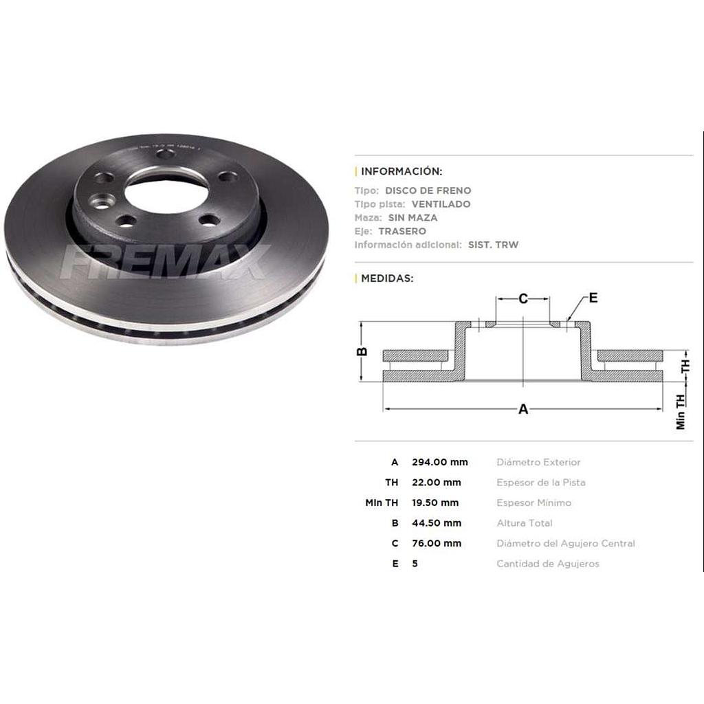 FREMAX DISCO FRENO TRANSPORTER T5 1.9  