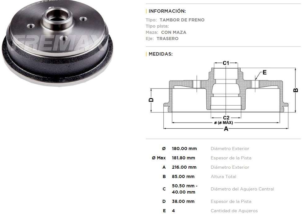 FREMAX CAMPANA FRENO CHEVROLET CELTA PRISMA 1.4 8V C/MAZA SUZUKI FUN 1.0 - 1.4 '03