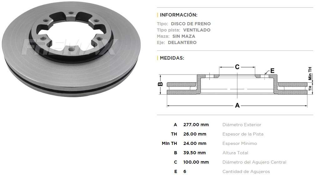 FREMAX DISCO FRENO NISSAN FRONTIER 2.8 TD 4x2 - 4x4 02> PATHFINDER TERRANO I 2.4i 2.7 D/TD 3.0 X-TERRA 2.8 TDI 4x4