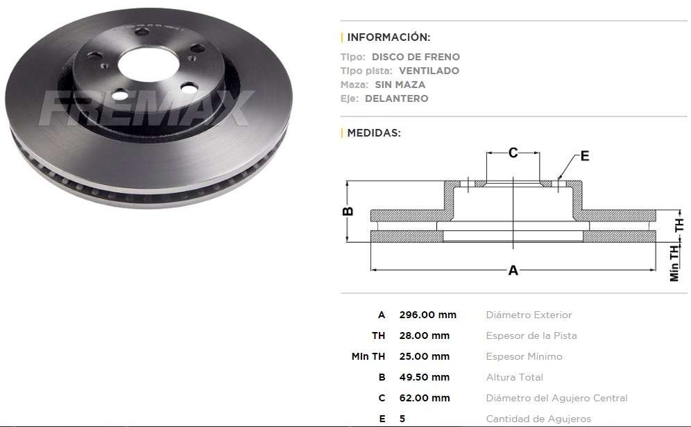 FREMAX DISCO FRENO TOYOTA CAMRY 3.5  