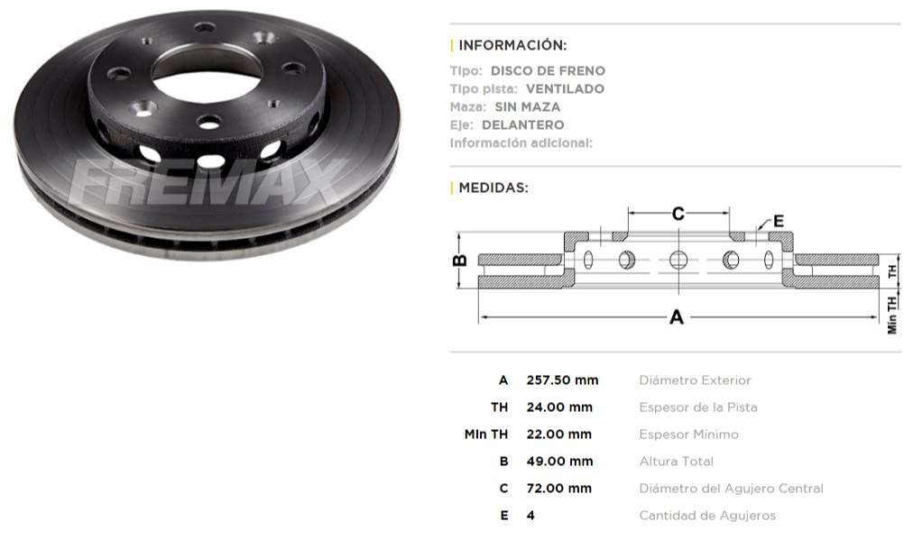 FREMAX DISCO FRENO KIA CAREN 1.8I 16V DV  