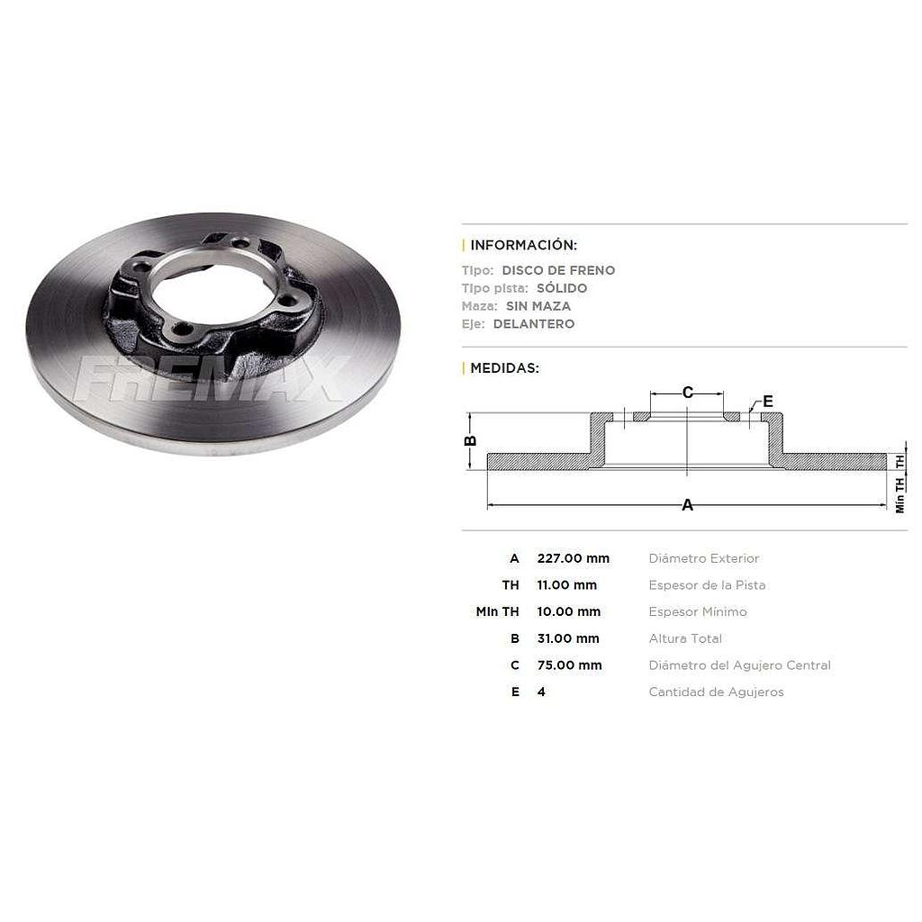 FREMAX DISCO FRENO MAZDA 323 DS  
