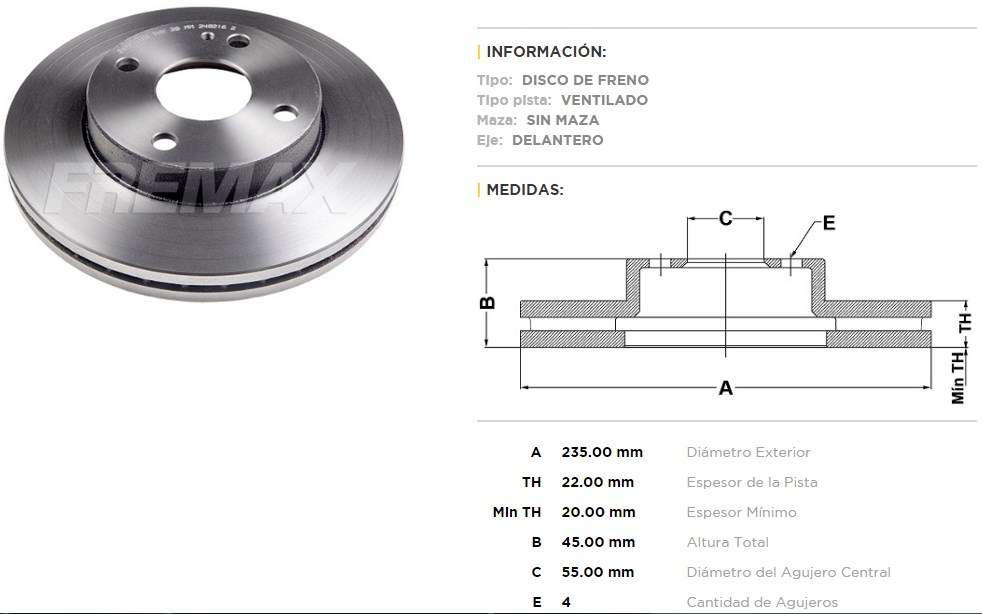 FREMAX DISCO FRENO MAZDA 323 94> DV  