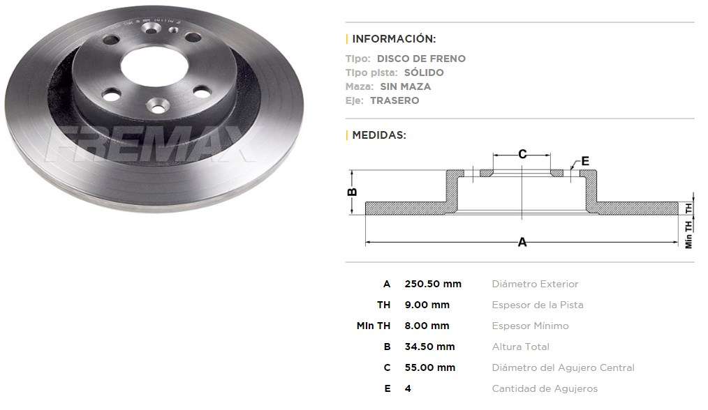 FREMAX DISCO FRENO MAZDA 323/MX3 TS  