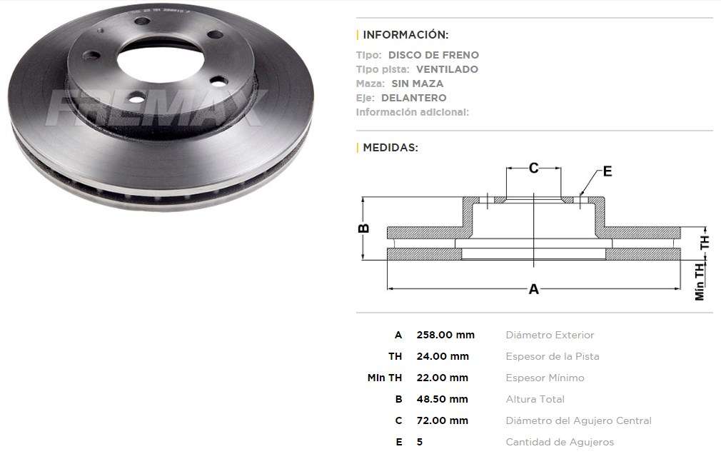 FREMAX DISCO FRENO FORD PROBE/MAZDA DV  