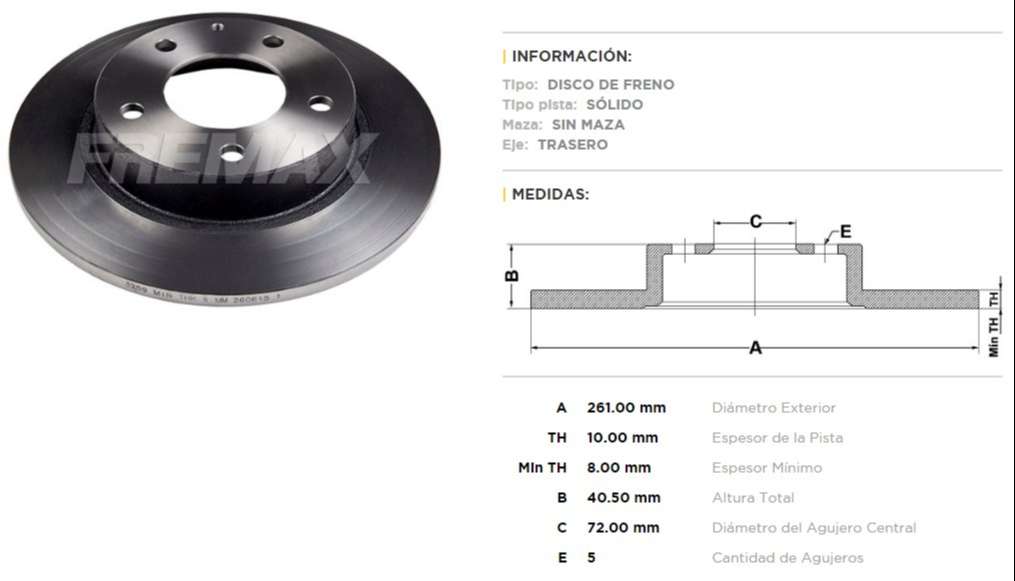 FREMAX DISCO FRENO MAZDA 626/MX6 TS  