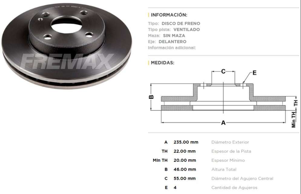 FREMAX DISCO FRENO MAZDA 323 98> DV  