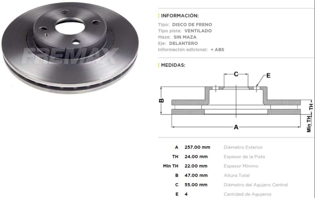 FREMAX DISCO FRENO MAZDA 323 98> DV  