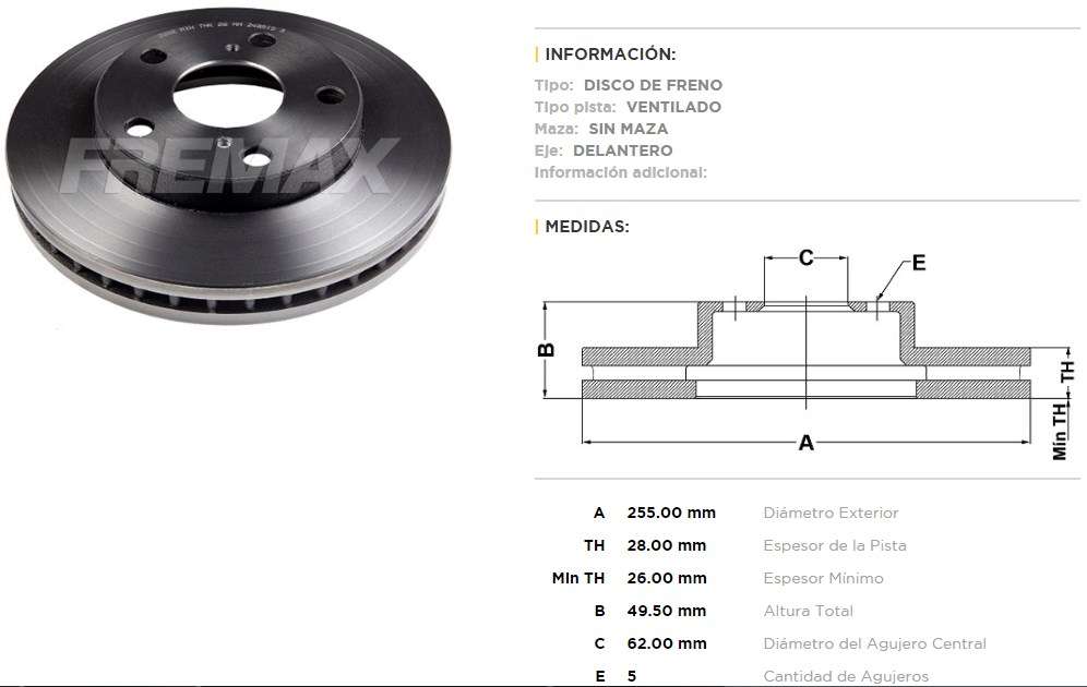 FREMAX DISCO FRENO TOYOTA CAMY 91/96 DV  