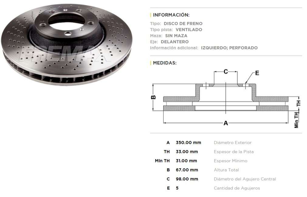 FREMAX DISCO FRENO PORSCHE 911 GT3 IZQ  