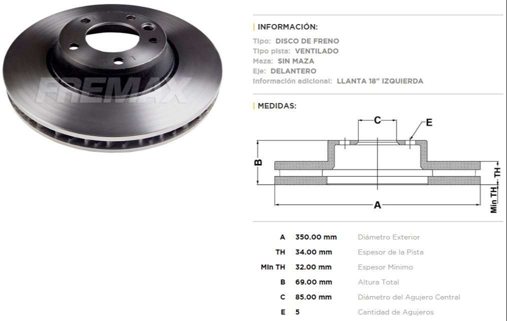 FREMAX DISCO FRENO AUDI Q7 PORSCHE IZQ  