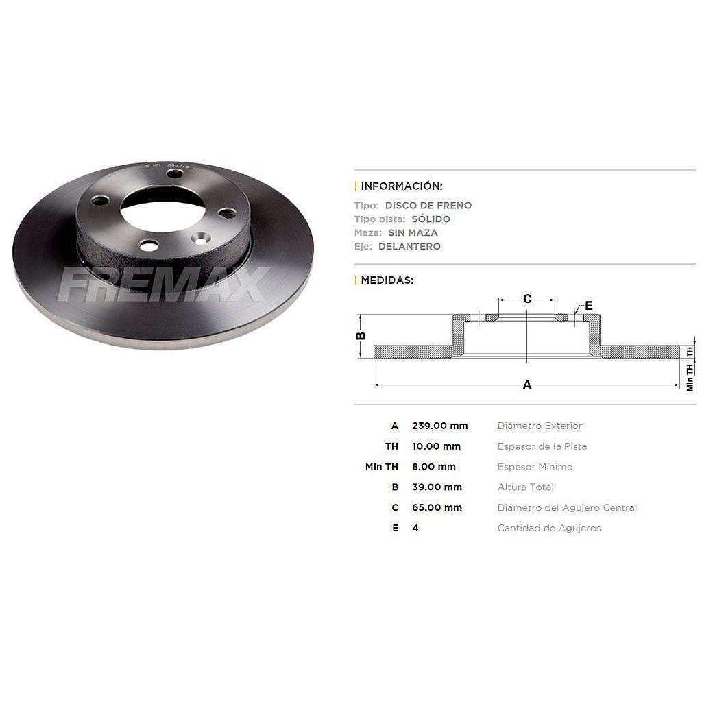 FREMAX DISCO FRENO AUDI 80/SEAT DS  