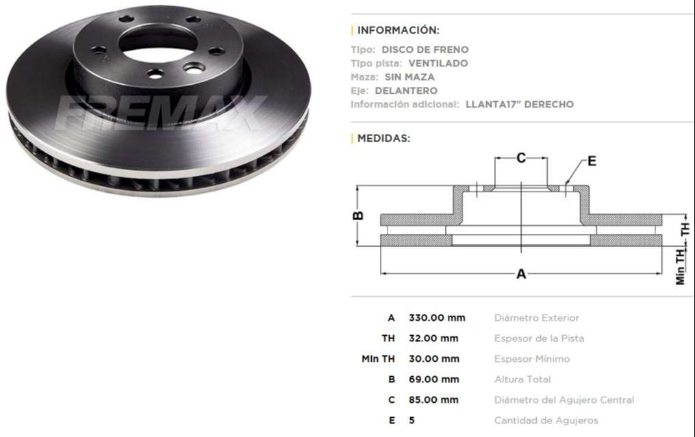 FREMAX DISCO FRENO VW TOUAREG 3.0 24V TDI DER  