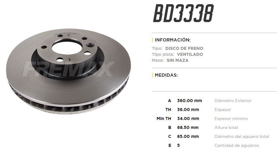 FREMAX DISCO FRENO VW TOUAREG/PORSCHE CAYENES IZQUIERDO VEN  