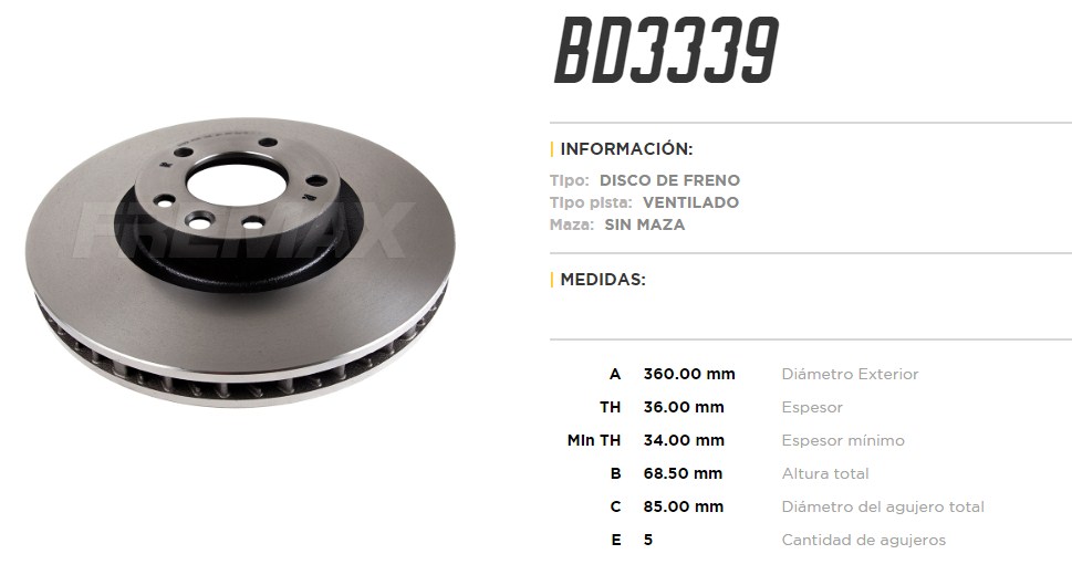 FREMAX DISCO FRENO VW TOUAREG/PORSCHE CAYENES DERECHO VEN  